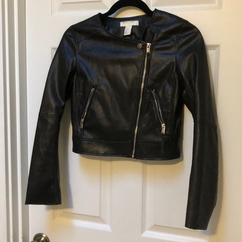H and M cropped pleather jacket